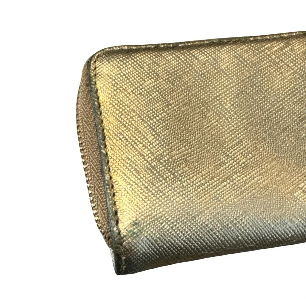Tory Burch Robinson Metallic Gold Saffiano Leather Zip Coin Purse Case‎ Wallet